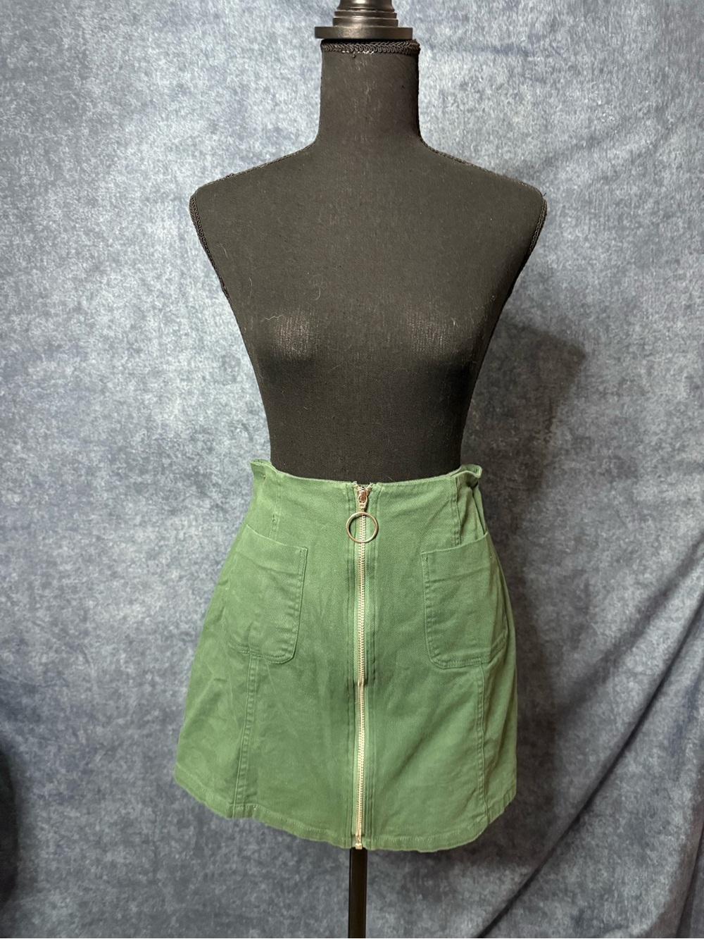 Blue Rain Green Mini Skirt with Front Zip